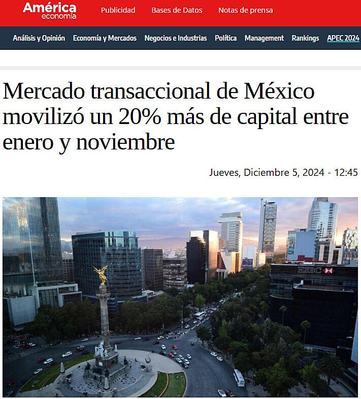 Mercado transaccional de Mxico moviliz un 20% ms de capital entre enero y noviembre